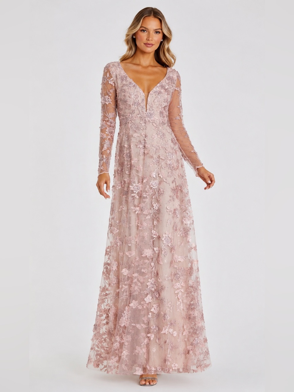 Mac Duggal Rose Pink Embroidered Floral Rhinestone Gown Size 10 NWT